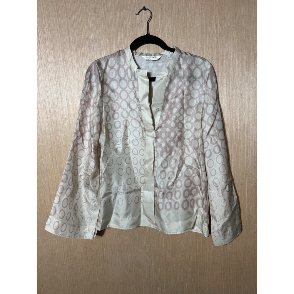 Guglielminotti Milano Women 44 Silk Blouse Geometric Circle Print Champagne